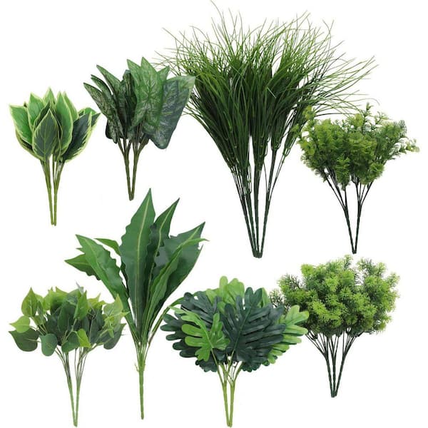 Green Family Outdoor Indoor Artificial Plant Faux Bushes Plastic Fake Greenery UV Resistant 18-Pack