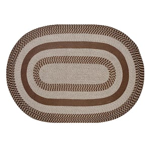 Newport Braid Collection Brown 22" x 40" Oval 100% Polypropylene Reversible Area Rug