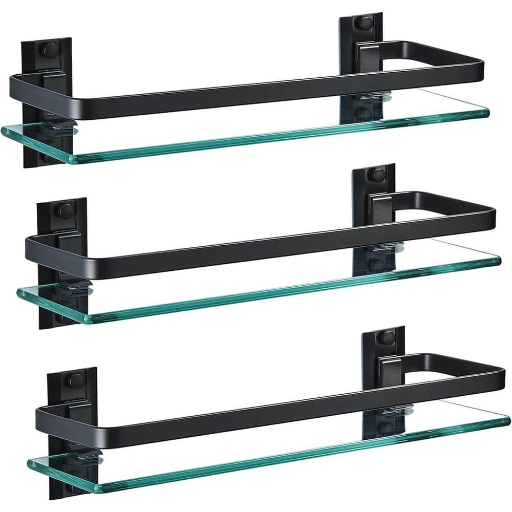 15.7 in. W x 4.6 in. D Black Decorative Wall Shelf, 3-Pack Bathroom Glass S