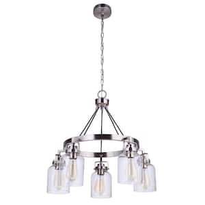 Foxwood 5-Light Brushed Nickel Finish with Clear Glass Transitional Chandelier for Kitchen/Dining/Foyer No Bulb Included