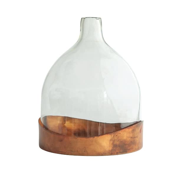 Storied Home Clear Decorative Glass Cloche with Metal Tray