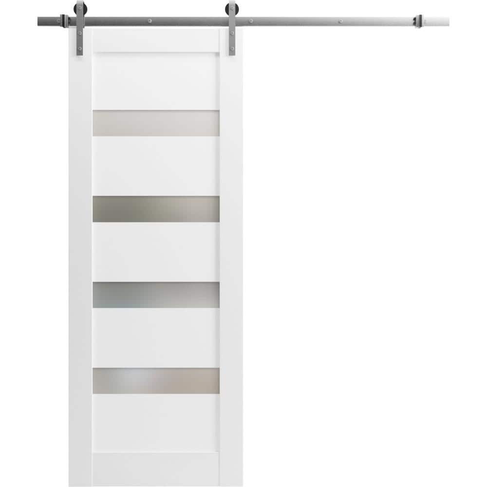Assembly Required 24 in. x 96 in. 1-Panel Frosted Glass White Wood Solid MDF Sliding Barn Door with Hardware Kit price history on PriceWatchPro
