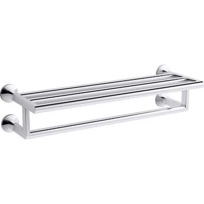 KOHLER Components 24 in. W x 6.38 in. H x 8.81 in. D Metal Rectangular Hotelier Shelf in Polished Chrome