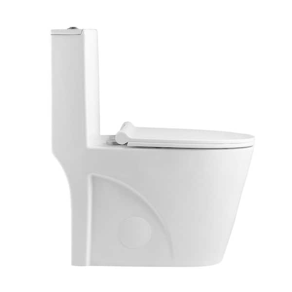 12 in. Rough-In 1/1.6 GPF Dual Flush One Piece Toilet in Gloss White with Soft Closing Seat