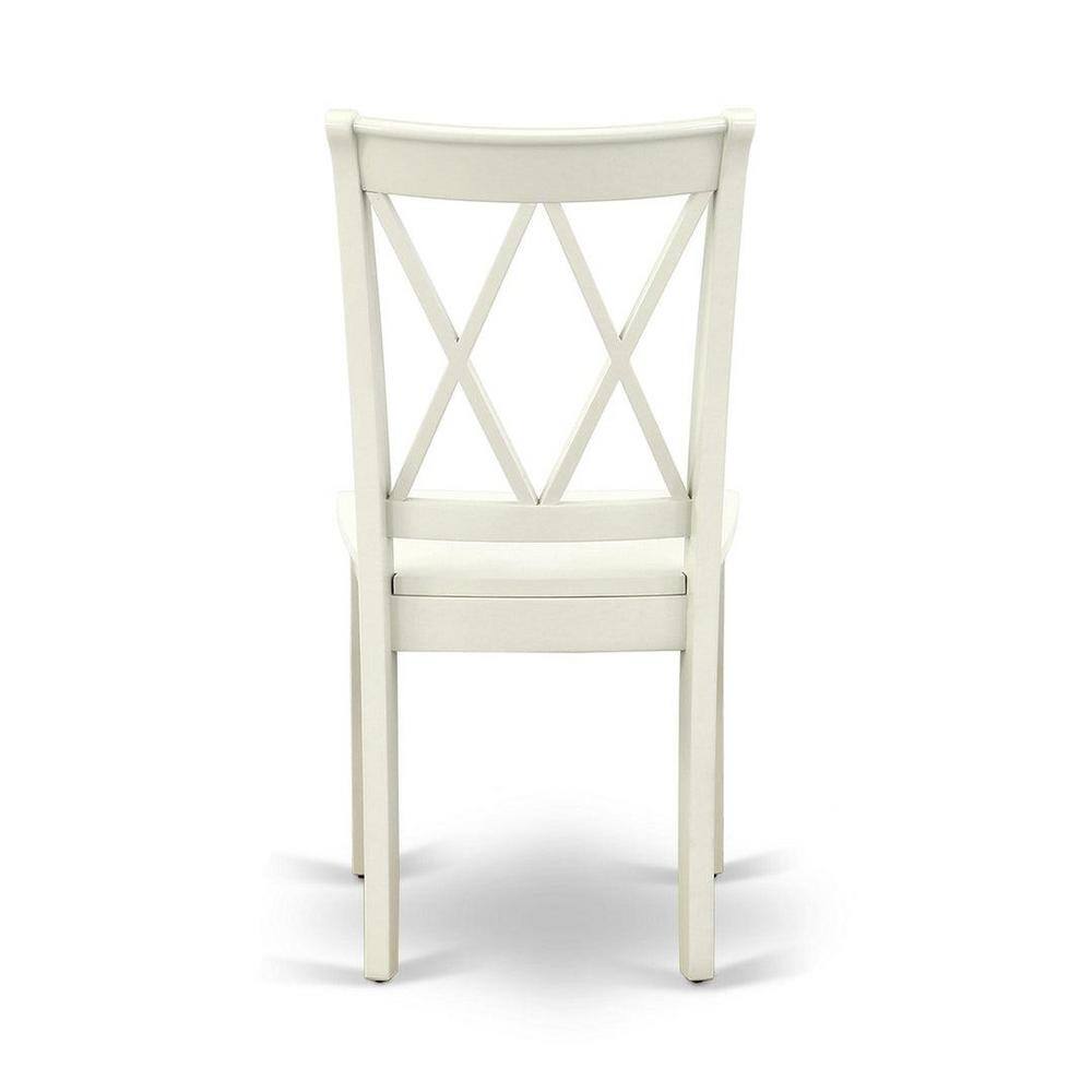 Transitional Linen White 5-Piece Pedestal Dining Set with Cross Back Chairs
