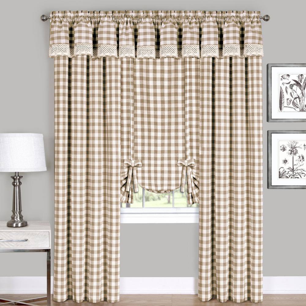 Taupe and Ivory Buffalo Check Rod Pocket Valance