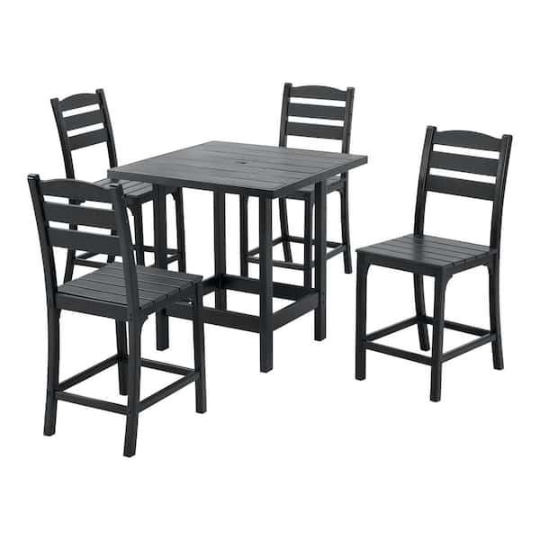 Seaside Bluff 5-Piece HDPE All-Weather Outdoor Counter Height Dining Set Black