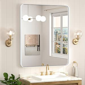 30 in. W x 36 in. H Modern Rectangular White Aluminum Framed Wall Bathroom Vanity Mirror