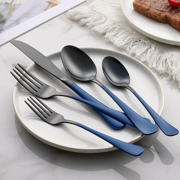 20-Piece Stainless Steel Serving Set Sapphire Blue Handle 18/0