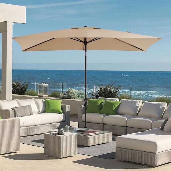 6.5 ft. x 10 ft. Steel Market Tilt Patio Umbrella in Beige
