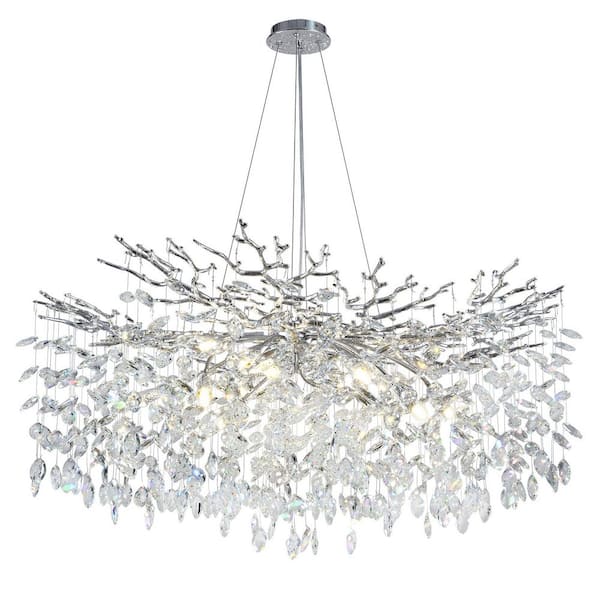 14-Lights 40 in. Dimmable Silver Chandeliers, Height Adjustable Pendant Lights for Living Room, Dining Room and Bedroom