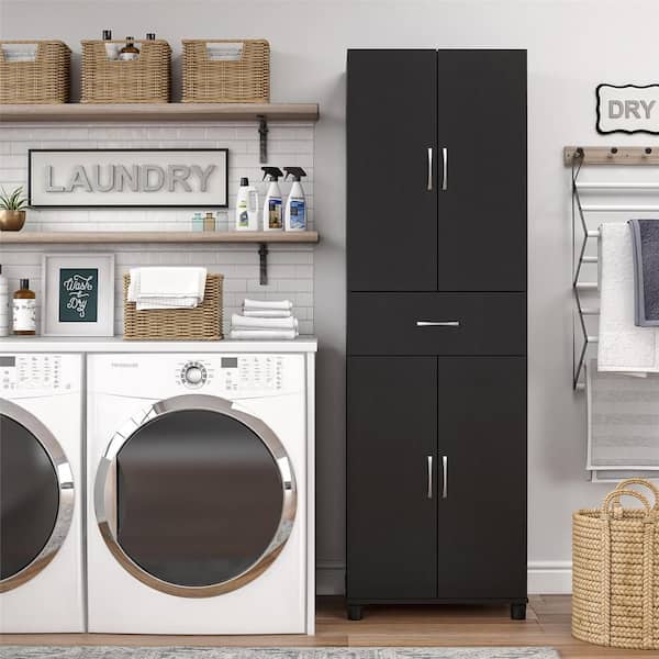 Lonn 23.46 in. x 75.25 in. x 15.4 in. 4 Shelves 1 Drawer Freestanding Cabinet in Black