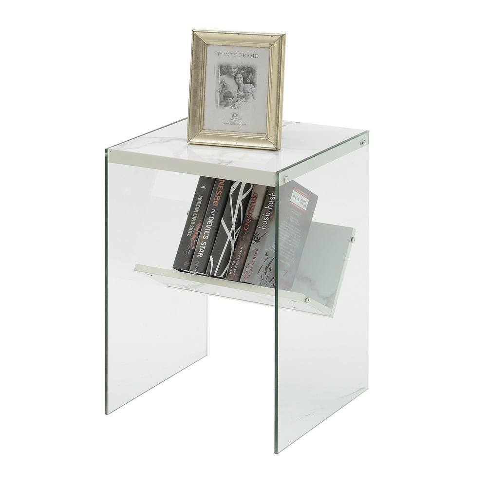 SoHo Chic White Faux Marble and Glass Rectangular End Table