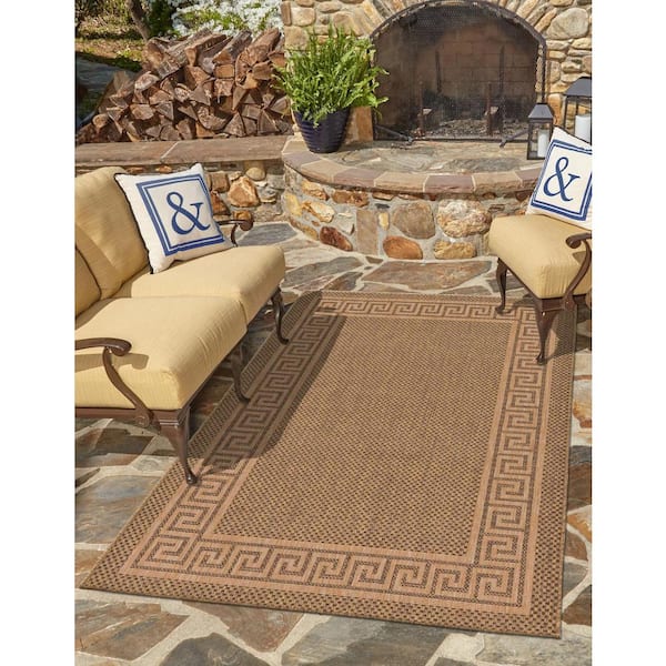 Outdoor Greek Key Brown 4' 0 x 6' 0 Area Rug