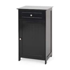 17 in. W x 13.5 in. D x 30.25 in. H Black Linen Cabinet with Door and Drawer for Bathroom