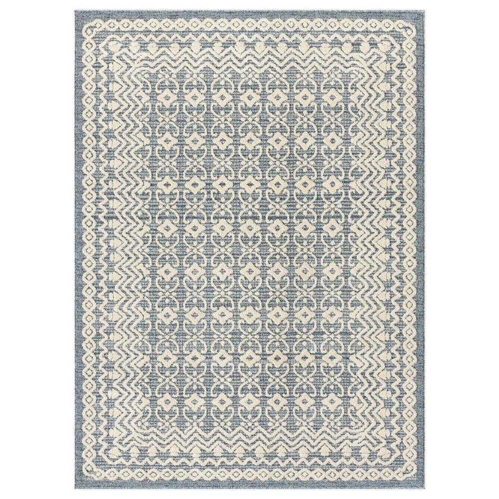 LUXE WEAVERS Grayson Collection Moroccan Floral Trellis Blue 9 ft. x 12 ...