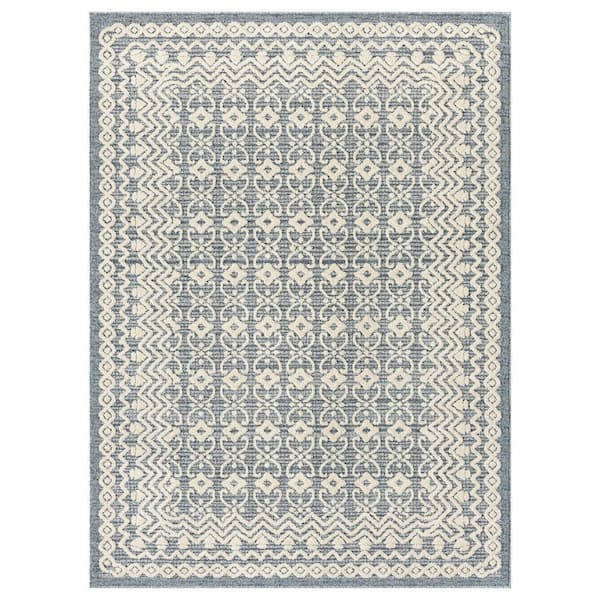 LUXE WEAVERS Grayson Collection Moroccan Floral Trellis Blue 4x6 Polypropylene Area Rug