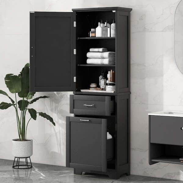 XUJMK 20 in. W x 13 in. D x 68 in. H Black Linen Cabinet, Tall Bathroom Storage Cabinet, Freestanding Bathroom Storage Cabinet