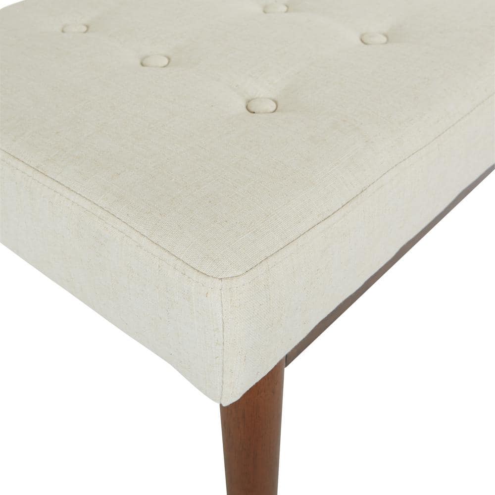 Mid-Century Linen Fabric Storage Bench with Coffee Finished Legs