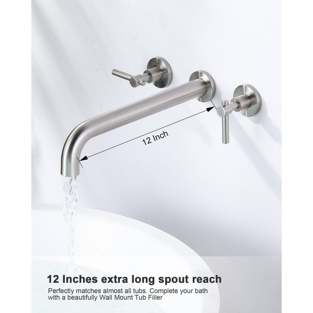 Brushed Nickel Wall Mount Tub Filler with Lever Handles