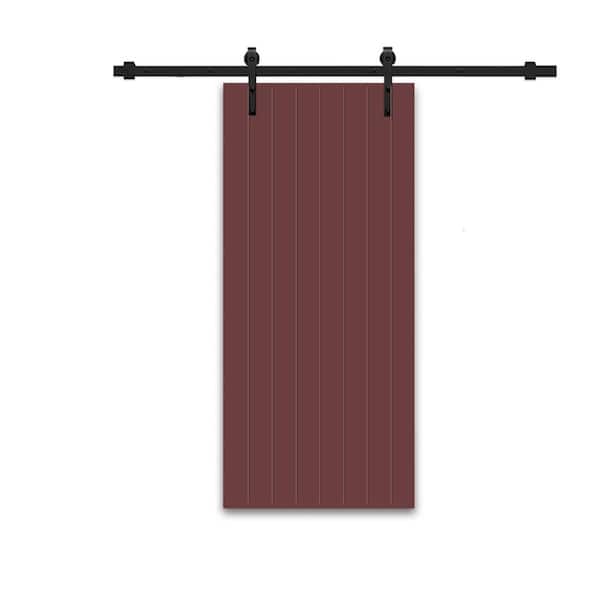 CALHOME 24 in. x 84 in. Maroon Painted Composite MDF Paneled Interior Sliding Barn Door with Hardware Kit