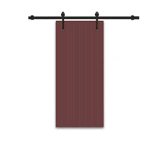 30 in. x 84 in. Maroon Stained Composite MDF Paneled Interior Sliding Barn Door with Hardware Kit