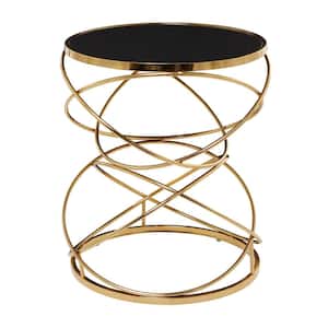 20 in. Black Large Round Marble End Table with Spiral Base
