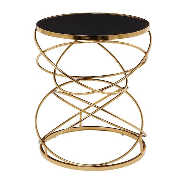 20 in. Black Large Round Marble End Table with Spiral Base