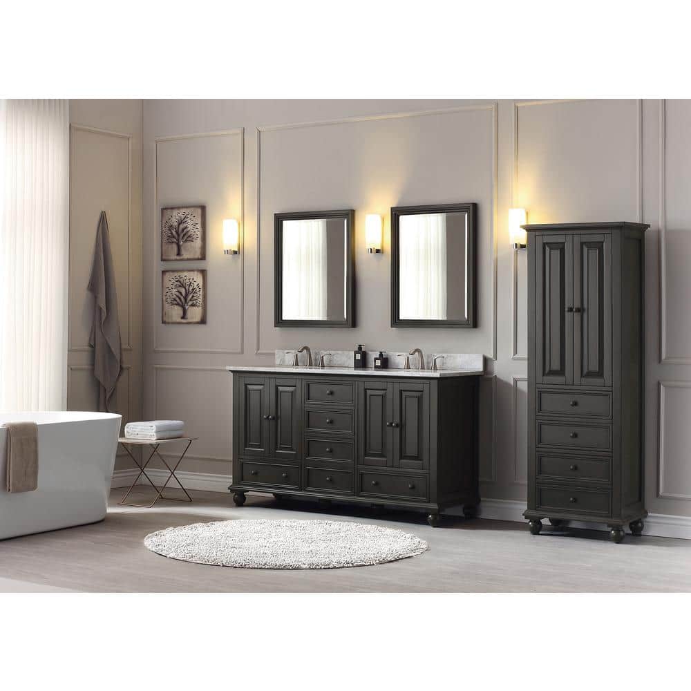 Charcoal Glaze 60" Double Freestanding Solid Wood Vanity Cabinet