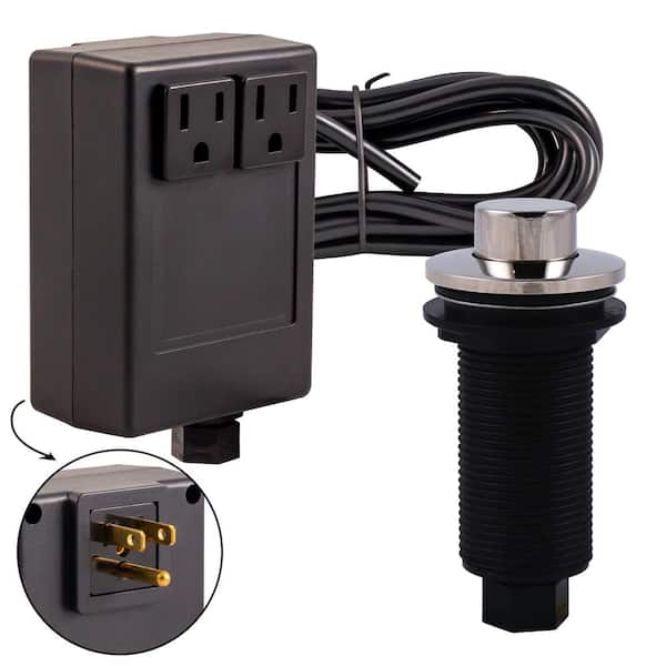 Sink Top Waste Disposal Air Switch and Dual Outlet Control Box, Raised Button, Polished Nickel