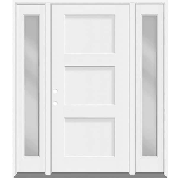 Legacy 68 in. x 80 in. 3P Equal Shaker RHIS Unfinished White Fiberglass Prehung Front Door w/Clear 14 in.SLs 4-9/16 Jamb