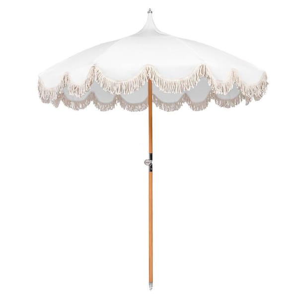 6.5-ft. Pagoda Beech Wood Market Rotation Tilt Patio Umbrella in White