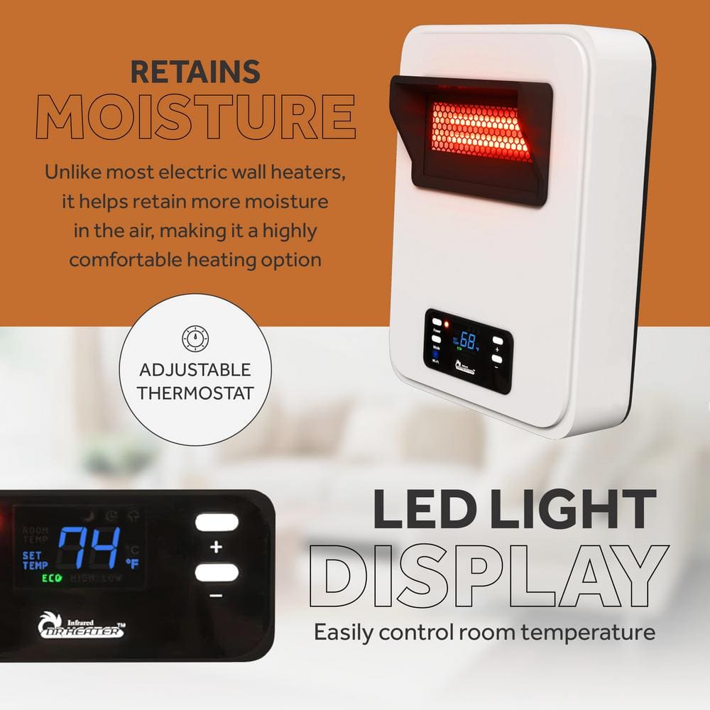 White Wall Mount 1500W Electric Space Heater with WiFi and Remote