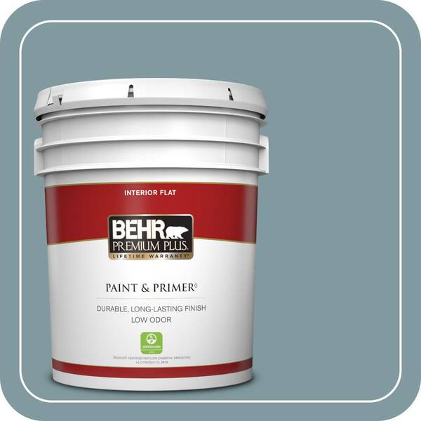 BEHR PREMIUM PLUS 5 gal. #ECC-56-3 Lake View Flat Low Odor Interior Paint & Primer