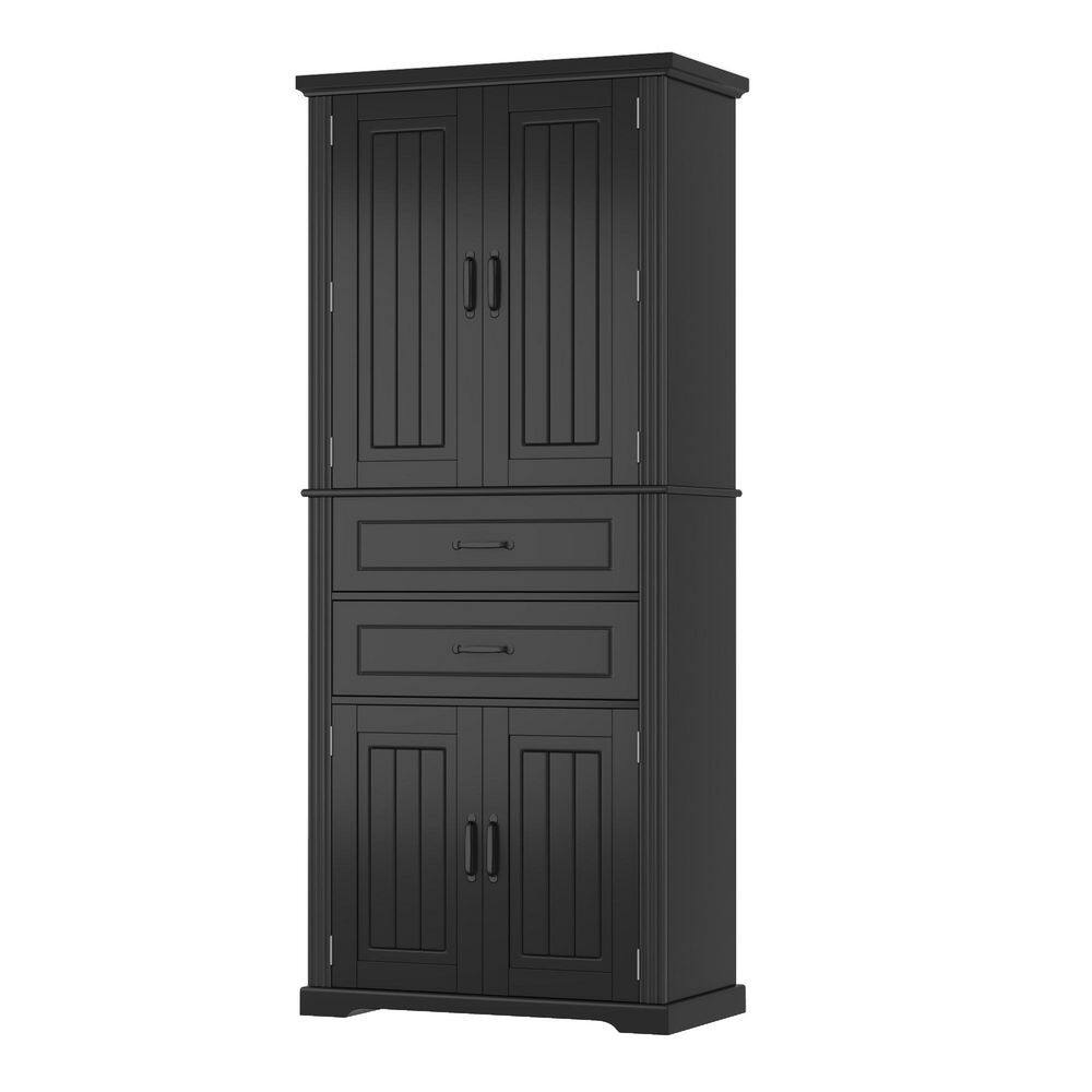 30 in. W x 15.8 in. D x 72.5 in. H Black Freestanding Linen Cabinet with Adjustable Shelf, 6-Door Shelves
