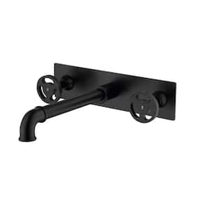 Industrial Double-Handle Wall Mounted Bathroom Faucet in Matte Black