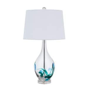 27 in. Clear Glass Table Lamp with White Empire Shade