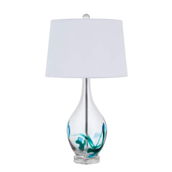 HomeRoots 27 in. Clear Glass Table Lamp with White Empire Shade