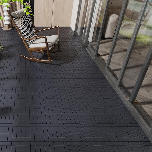 BTMWAY Dark Gray H-Style DIY 1 ft. x 1 ft. All-Weather Plastic Outdoor Interlocking Deck Tiles, Garage Floor Tiles(44-Pack)