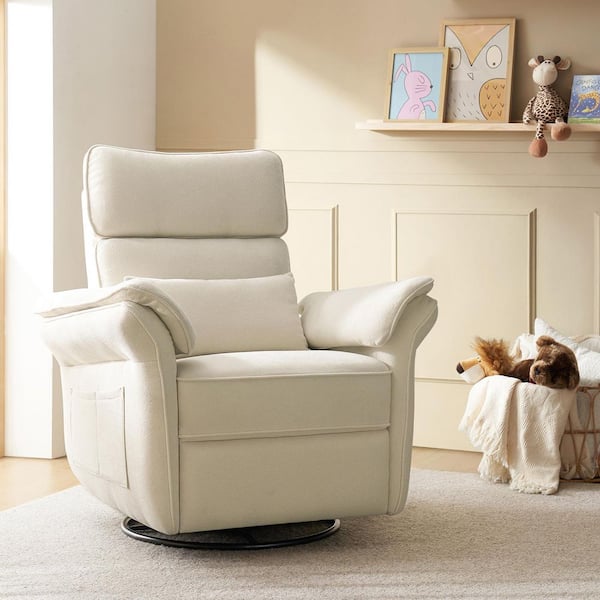 JAYDEN CREATION Enos Beige Powered Full-Motion Reclinder with USB Storage Lumbar Support Adjustable Armrest and Headrest