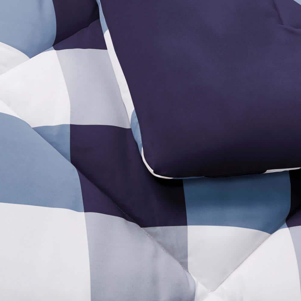 King Blue Microfiber Reversible Comforter and Sham Set