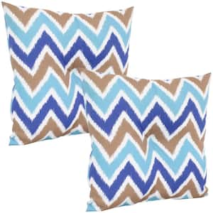 19 in. x 19 in. Light Blue Chevron Bliss Outdoor Tufted Back Throw Pillow Cushions (2-Pack)