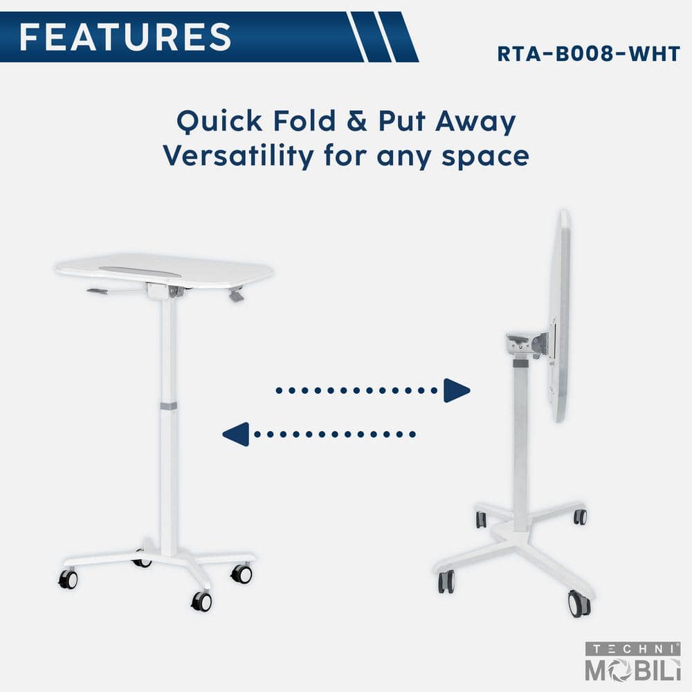 White Adjustable Height Mobile Laptop Stand with Steel Frame