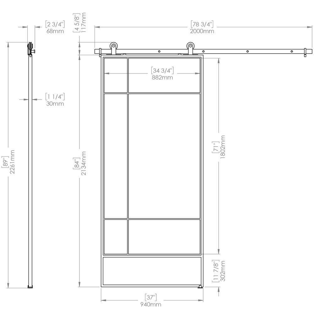 Bastille 37'' x 84'' Clear Glass Black Metal Sliding Barn Door