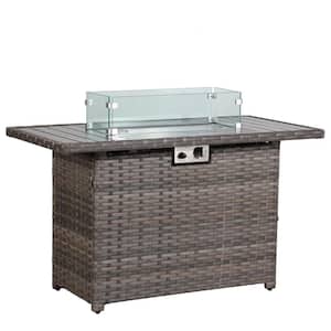 26 in. H Brown Rectangle Engineered Rattan Outdoor Fire Pit Table with Glass Wind Guard