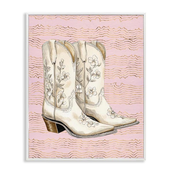Stupell Industries Cowgirl Boots in White by Lettered and Lined White Framed Nature Giclee Art Print 14 in. x 11 in.
