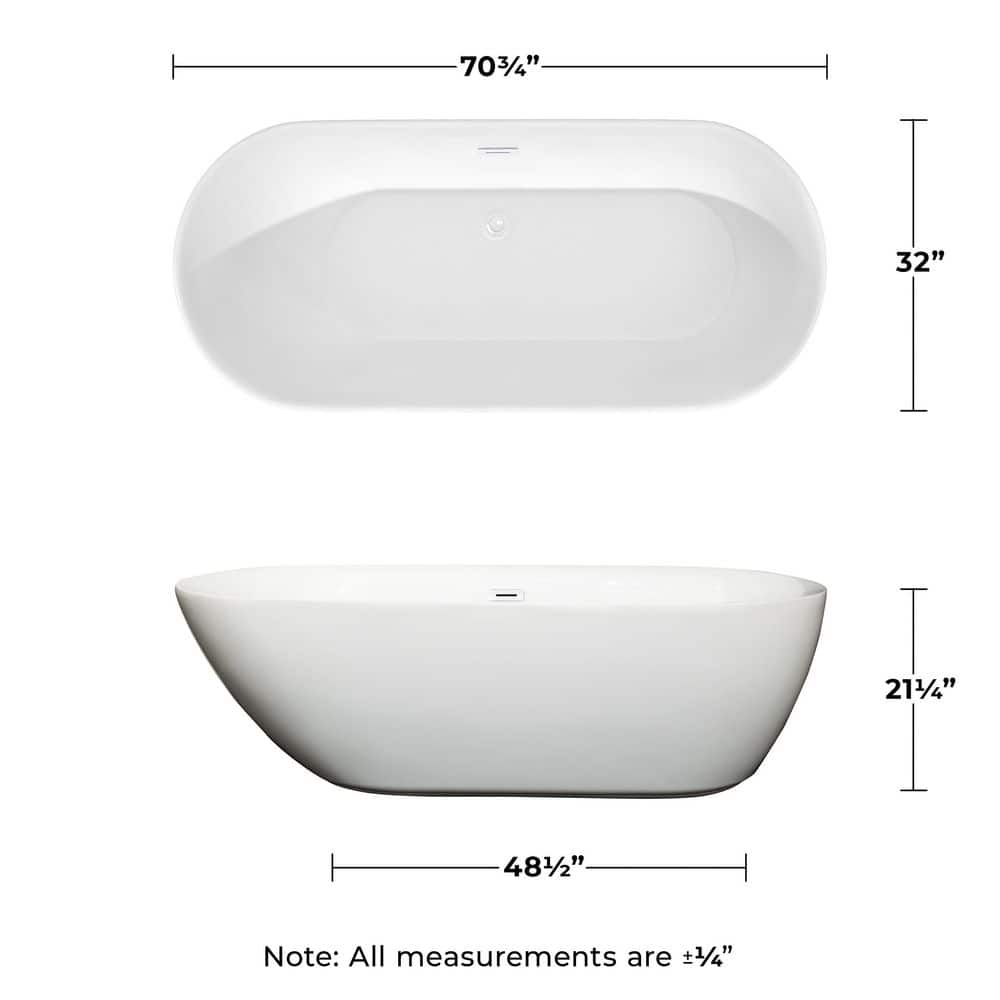 Melissa 71'' Shiny White Freestanding Acrylic Soaking Bathtub