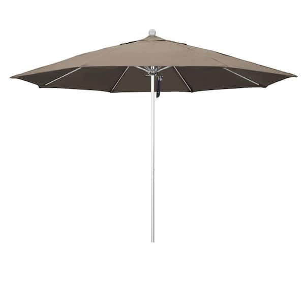 11 ft. Silver Anodized Aluminum Market Patio Umbrella with Fiberglass Ribs Pulley Lift in Taupe Sunbrella