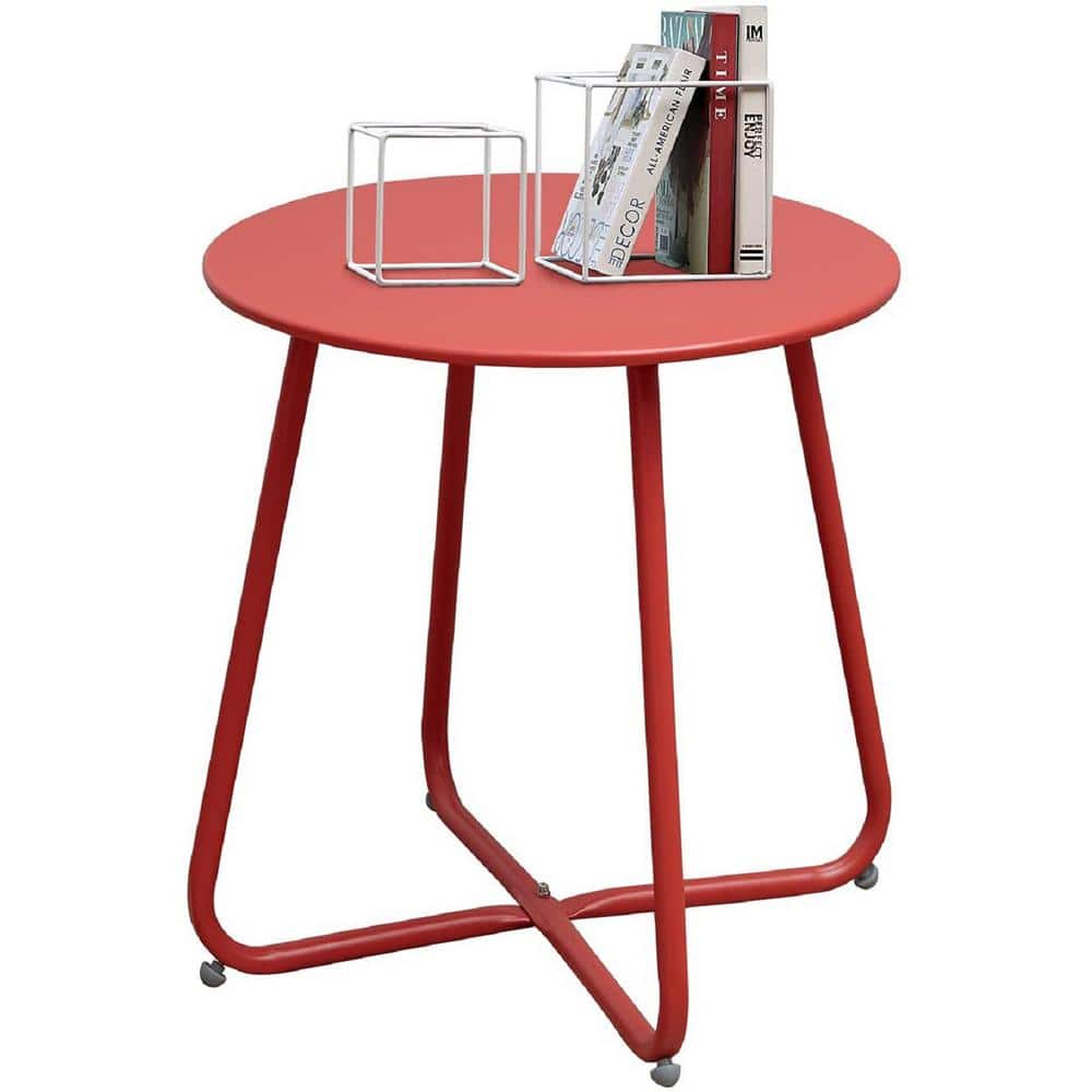 Dard Red Round Metal Outdoor Side Table ST627A-273 - The Home Depot