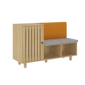 29.3 in. H x 47.2 in. W. Yellow Wood Grain Wooden Shoe Storage Cabinet, Shoe Storage Bench with 5 Shelves & Seat